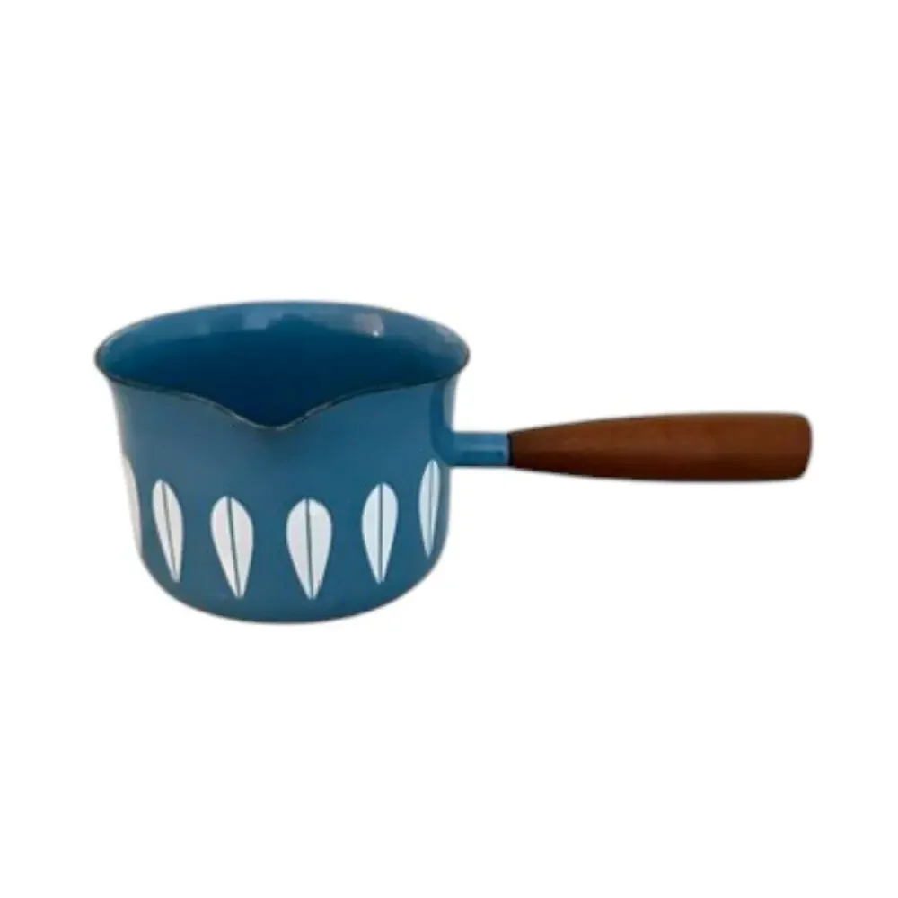 Vintage Cathrineholm Turquoise Blue Lotus Butter Warmer + NOS Fondue Forks
